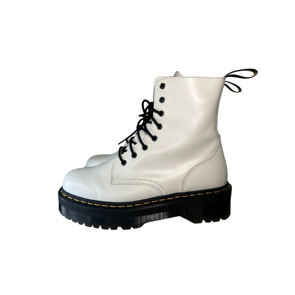 Dr. Martens Jadon Platform Boot 11 White Leather Side Zip Chunky Combat Lug Sole